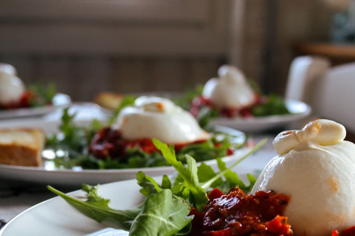 Burrata, Crispy Waffle & Bell Pepper Caponata