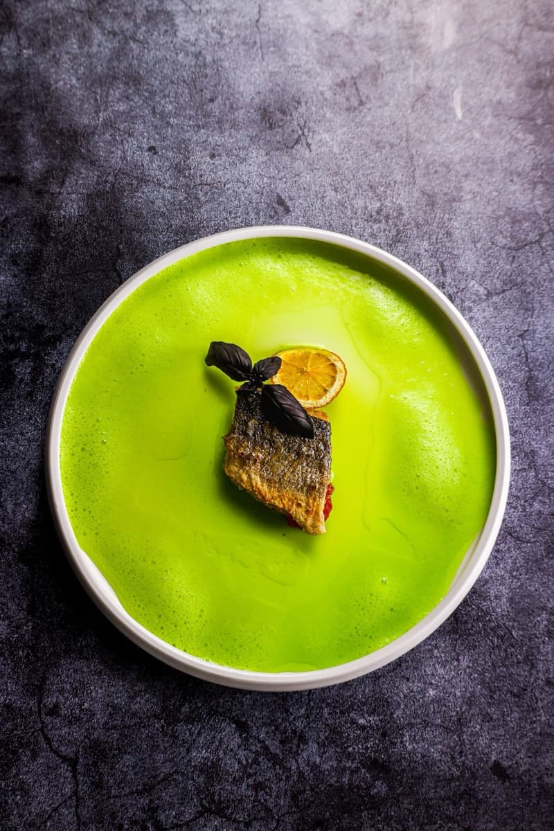 Line-Caught Seabass, Field Mushrooms & Salsa Verde